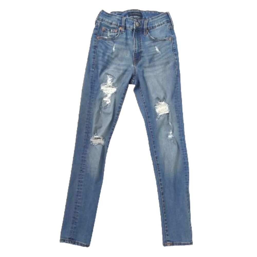 Aeropostale Womens 4 Short High Rise Jegging Jeans Blue Distressed Ripped Skinny